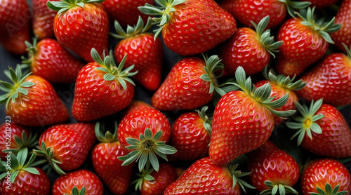 A top-down image of a bunch of fresh strawberries, homegrown or grown on a farm. Farmer's market.
