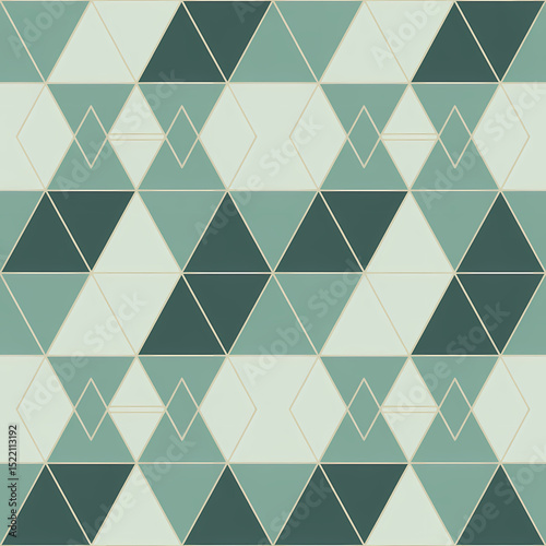 Modern geometric seamless pattern with teal and gold triangles. Abstract linear tessellation background for luxury wallpaper, branding, or elegant textile design