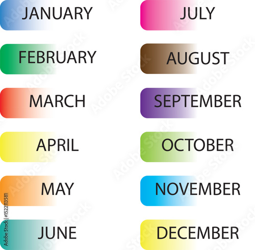 Vector illustration of colorful month names