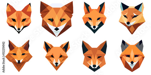 Multiple vector illustrations fox, low poly style

