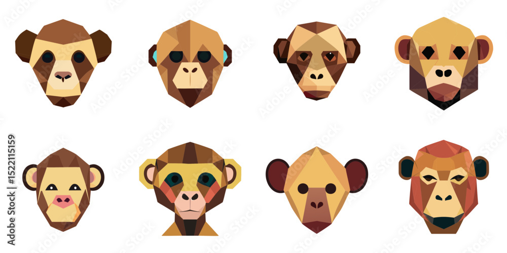 Obraz premium Multiple vector illustrations monkey, low poly style