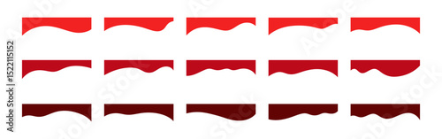A set of different red wavy top dividers for a banner, poster, web page, vector, flat design. A graphic element for the title, text, and decoration. Abstract horizontal shapes dividing the background