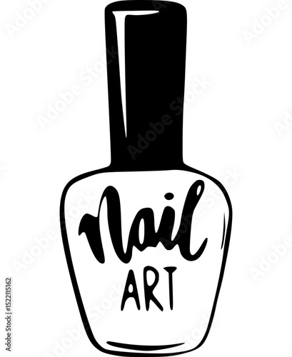 Vector art of black nail polish bottle with nail art text isolated on transparent background vector silhouette