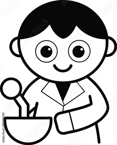 Cartoon Kid Scientist Mixing Chemicals Lab Vector