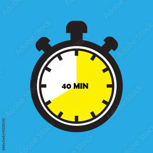 40 Minutes Timer Icon, Modern Flat Design. Clock, Stopwatch, Chronometer Showing Forty Minutes Label. Cooking time, Countdown Indication.