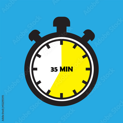 35 Minutes Timer Icon, Modern Flat Design. Clock, Stopwatch, Chronometer Showing Thirty five Minutes Label. Cooking time, Countdown Indication.