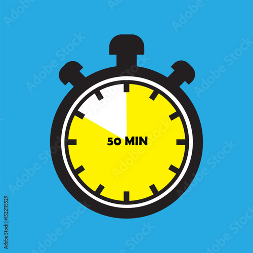 50 Minutes Timer Icon, Modern Flat Design. Clock, Stopwatch, Chronometer Showing Fifty Minutes Label. Cooking time, Countdown Indication.