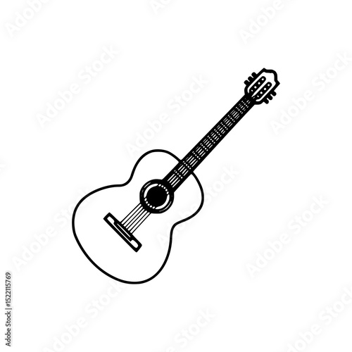 Vector art of acoustic guitar isolated on white background, a musical instrument vector silhouette