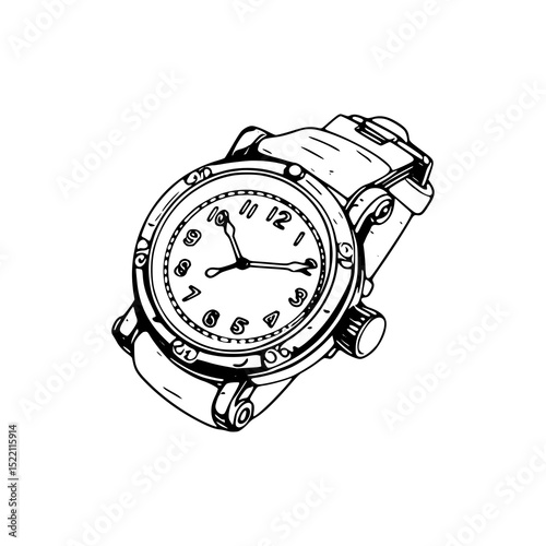 Vector art of a detailed wristwatch with bold numerals and a sturdy band, isolated on white background vector silhouette