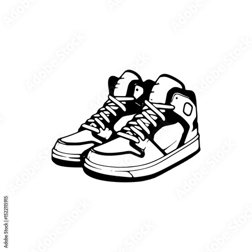 Vector art of pair of hightop sneakers isolated on white background, a monochrome footwear design vector silhouette