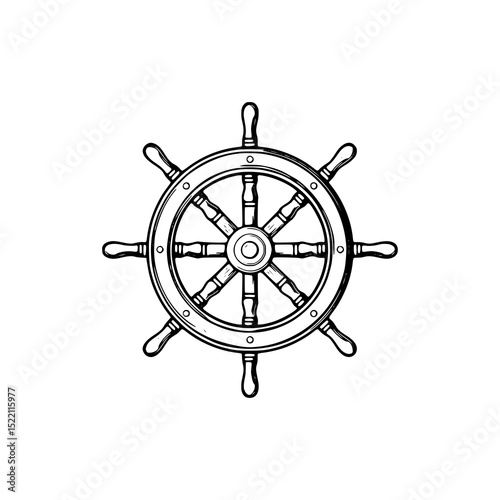 Vector art of nautical ship wheel, a symbol of maritime navigation, isolated on white background vector silhouette