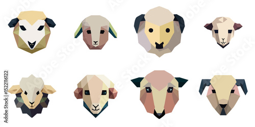 Multiple vector illustrations sheep, low poly style

