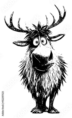 Vector art of a comical moose with wide eyes and large antlers, isolated on transparent background vector silhouette