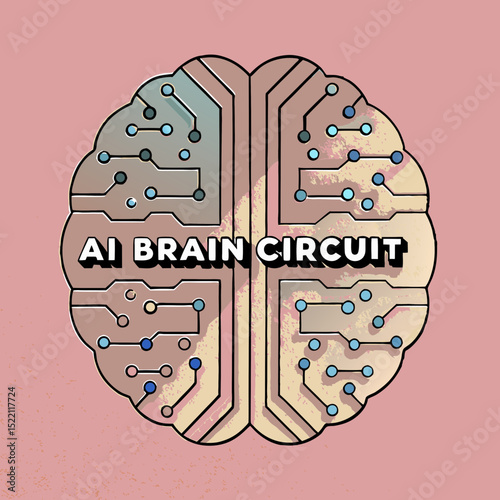 Illustration of a brain with ai circuit connections