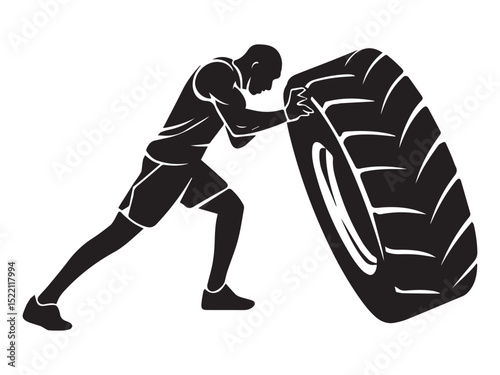 Dynamic Tire Flip Workout - Strong Man Crossfit Exercise Silhouette