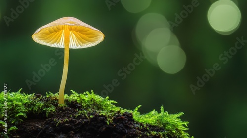 Wallpaper Mural Luminous Yellow Mushroom with Mossy Base, Underneath Glow, and a Green Bokeh Background in Forest Torontodigital.ca