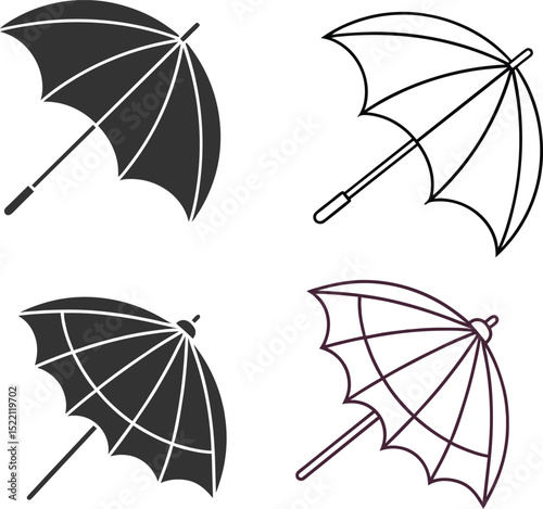 Silhouette Umbrella Flat Illustration in Simple Minimalist Style