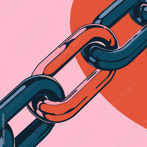 Close up of a chain with pink and orange background art