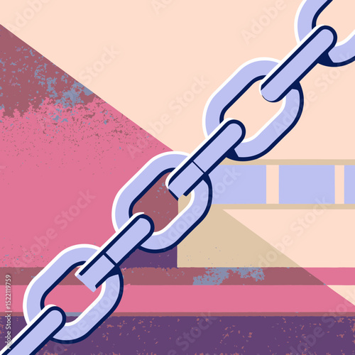 Chain links diagonally across colorful geometric shapes