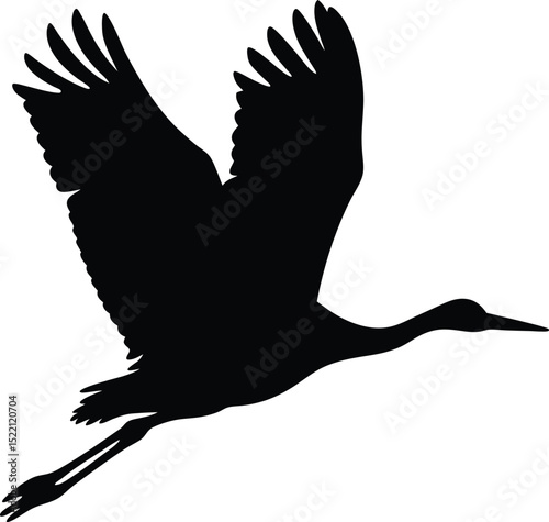 Crane in flight silhouette vector, Flying Stork Bird Silhouette Vector