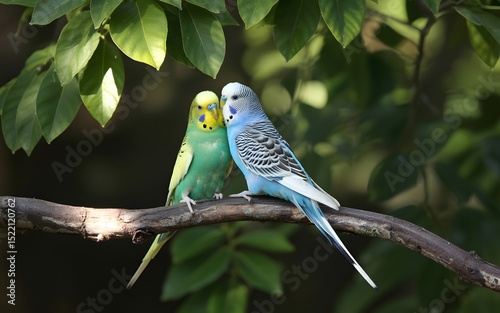 Vibrant blue, yellow, and green macaws, exotic tropical birds, perch beautifully on a branch in the wild photo