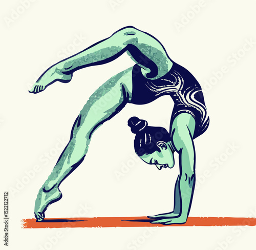 Gymnast Performing Backbend on Balance Beam Illustration