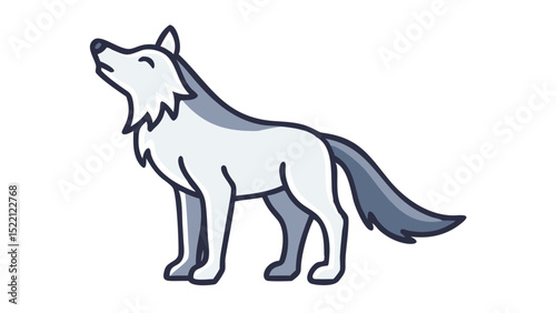 Cute and Expressive Icon Logo of a Regal Wolf with a Graceful Neck Arch, Defined Hackles, and a Prominent Tail