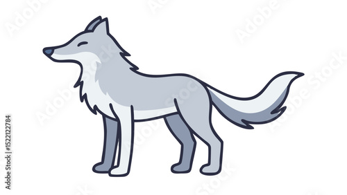 Cute and Expressive Icon Logo of a Regal Wolf with a Graceful Neck Arch, Defined Hackles, and a Prominent Tail