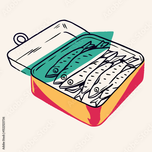 Open Can of Sardines: Line Art Illustration