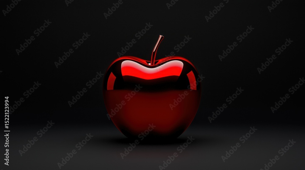 Obraz premium A shiny red apple standing on a dark surface looks great