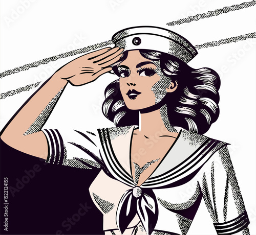 Retro Sailor Girl Saluting, Pop Art Style Illustration