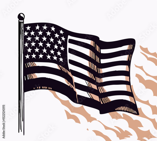 American Flag Illustration, Patriotism Graphic, USA Flag Drawing, Vector Art
