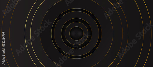 Dark Gray Futuristic Background with Layered Concentric Circles in Golden-Yellow Accents, Featuring Textured Inner Circles and a Dotted Pattern for Depth, Elegance, and a Sleek Modern Geometric