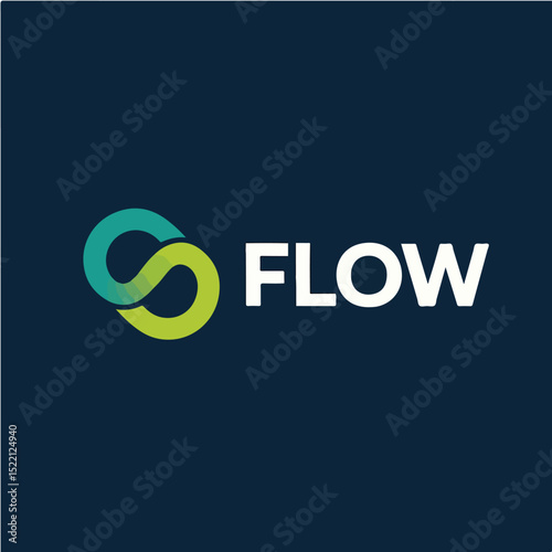 Modern Minimalist Flow Logo with Teal and Lime Green Elements.eps