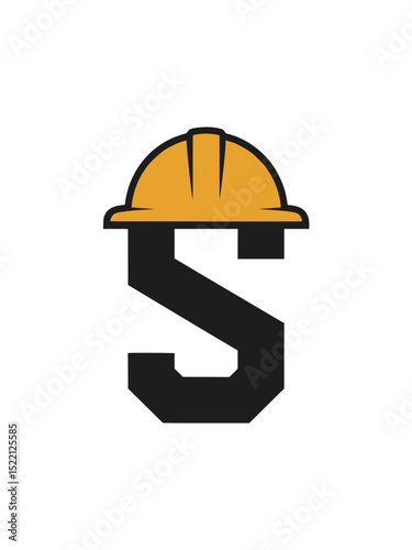 Letter S Logo with Yellow Hard Hat, Bold and clean logo design of the letter S wearing a yellow construction helmet, representing safety, labor, and building industries.

