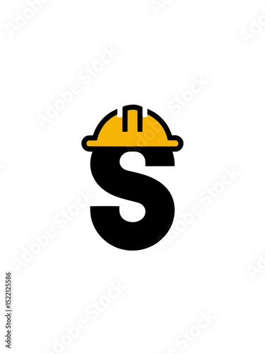 Letter S Logo with Yellow Hard Hat, Bold and clean logo design of the letter S wearing a yellow construction helmet, representing safety, labor, and building industries.

