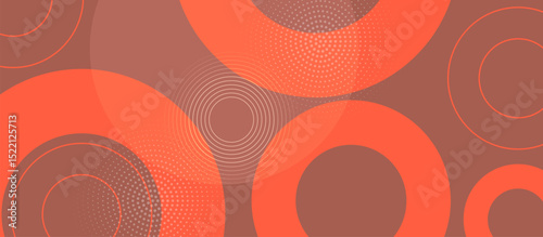 Vibrant Abstract Background with Overlapping Terracotta and Orange-Red Circles, Semi-Transparent Layers, Dotted Texture, and Angled White Concentric Lines for Depth, Motion, and Warmth