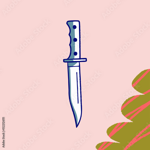 Illustration of a Hunting Knife on Pink Background