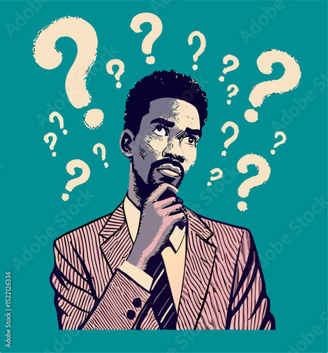 Man in Suit Pondering Questions, Problem Solving Concept