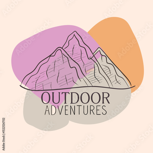 Illustration of mountains with outdoor adventures text