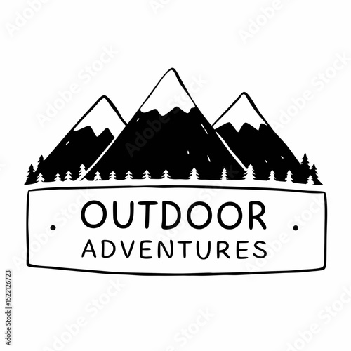 Illustration of mountains and outdoor adventures text