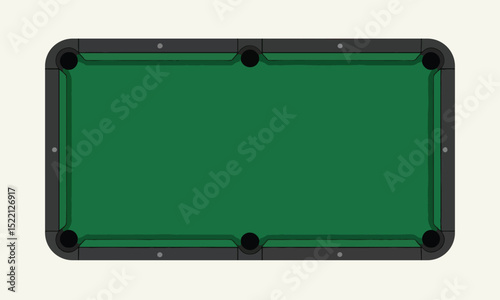 Top Down Vector Illustration of Minimalist Pool Table with Emerald Green Felt and Dark Wood Frame