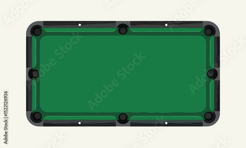 Top Down Vector Illustration of Minimalist Pool Table with Emerald Green Felt and Dark Wood Frame
