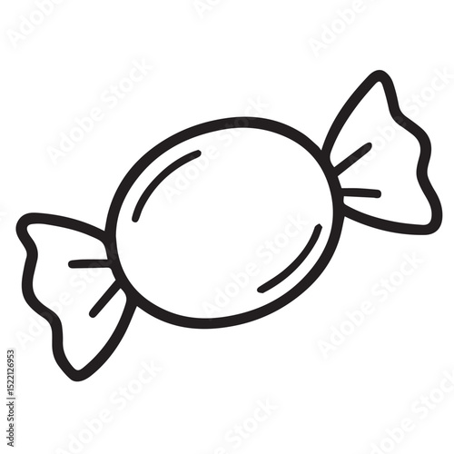 Vector graphic of a candy drawn in black and white tones, with a bold black outline and no added color or detail.


