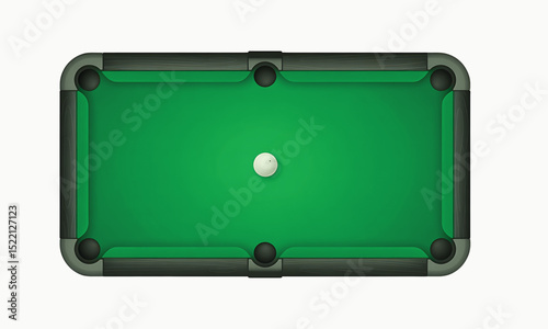 Top Down Vector Illustration of Minimalist Pool Table with Emerald Green Felt and Dark Wood Frame