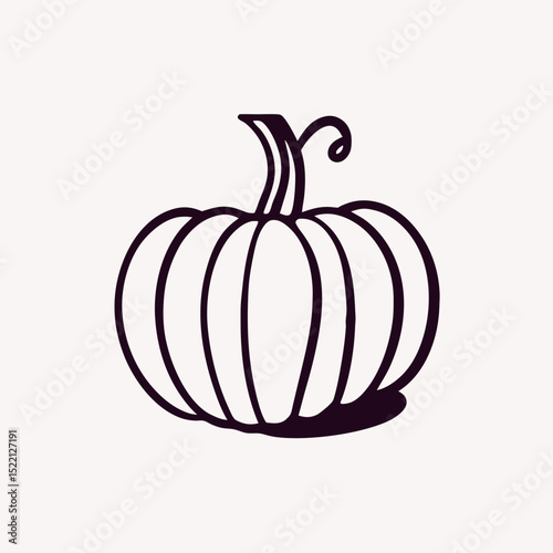 Simple Line Drawing of a Pumpkin, Fall Harvest Illustration