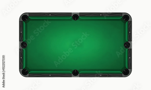 Top Down Vector Illustration of Minimalist Pool Table with Emerald Green Felt and Dark Wood Frame