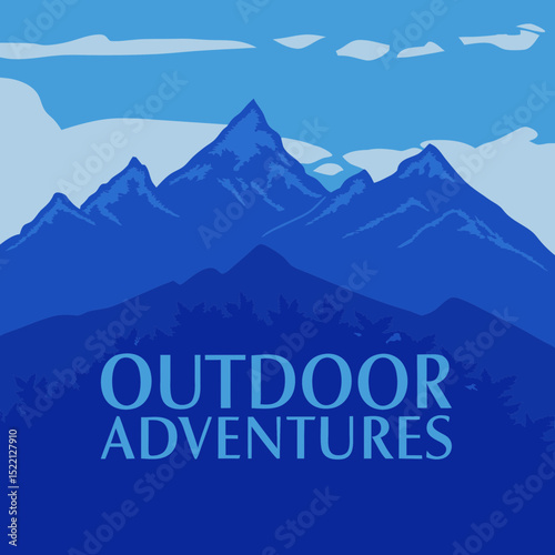 Illustration of mountain range with outdoor adventures text