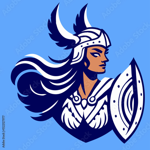 Valkyrie Woman Warrior Logo Design, Shield, Helmet