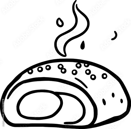 Appetizing Fresh Pastry Hand-Drawn Isolated Icon With Steam For Bakery Promotion Design